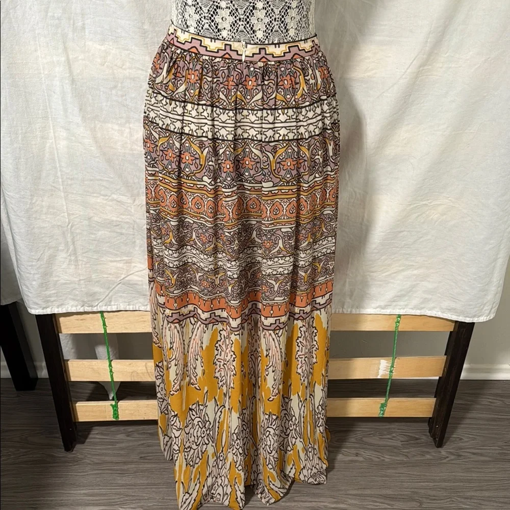 Vici Brown and Tan Tiered A-line Maxi Skirt
